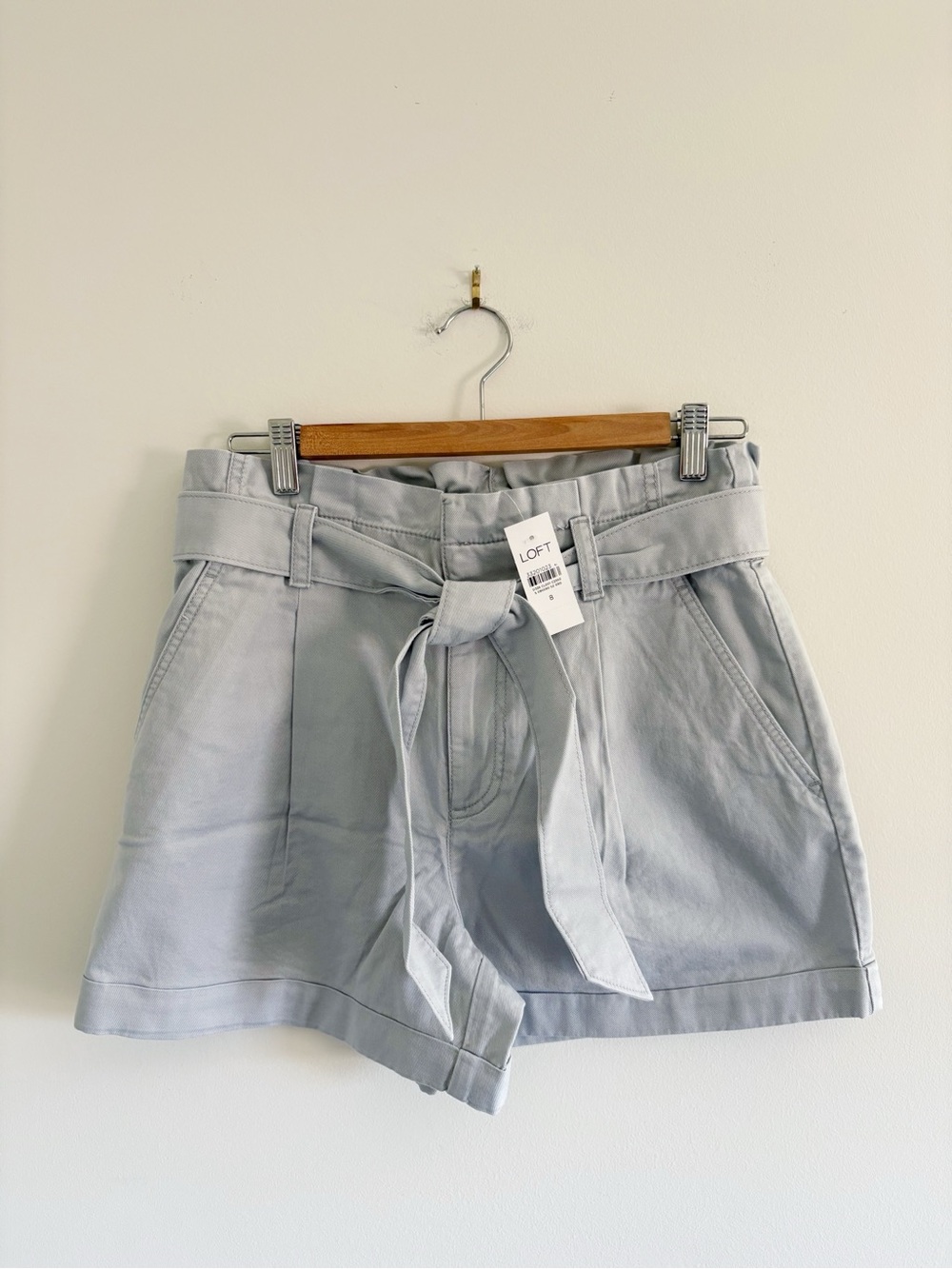 NWT LOFT Paperbag Shorts Light Grey 100% Cotton Tie-Waist Women’s Shorts Sz 8